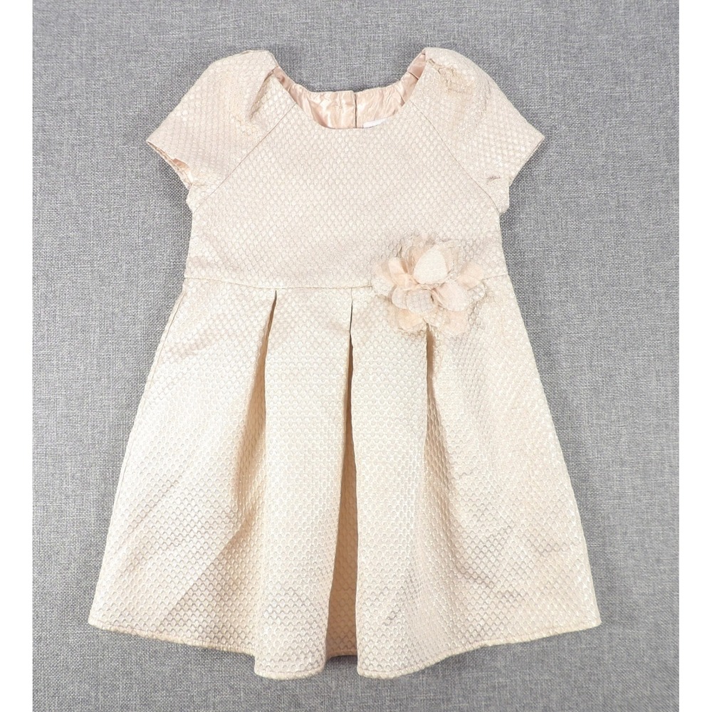 The Children's Place Dress Girls 4T Gold Metallic Flower Party  Holiday